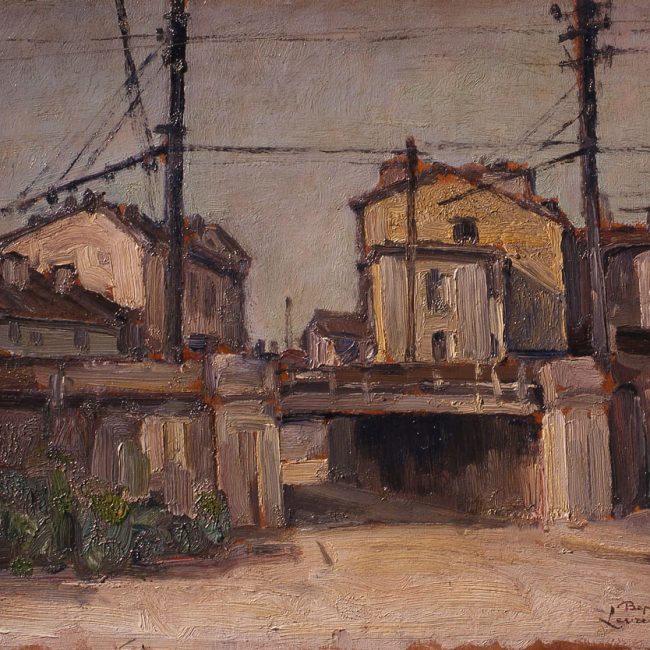 Beppe Levrero - Il Ponte a sera - 36,5x29