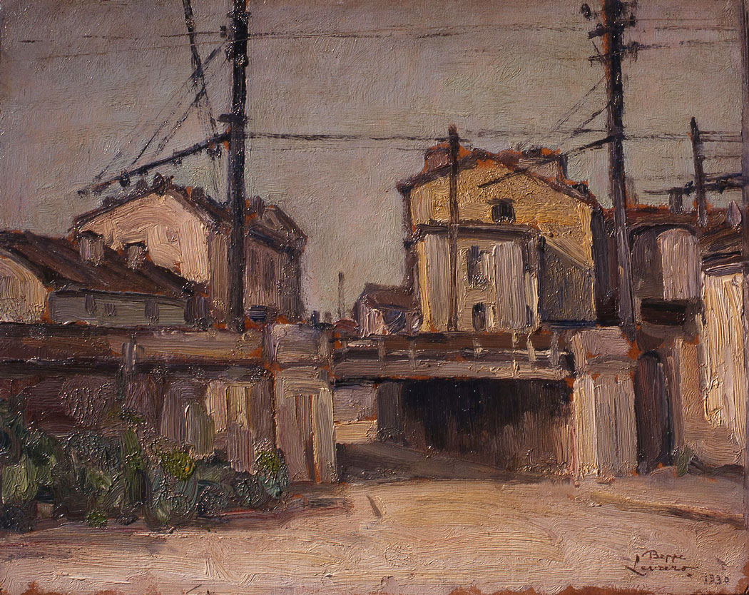 Beppe Levrero - Il Ponte a sera - 36,5x29